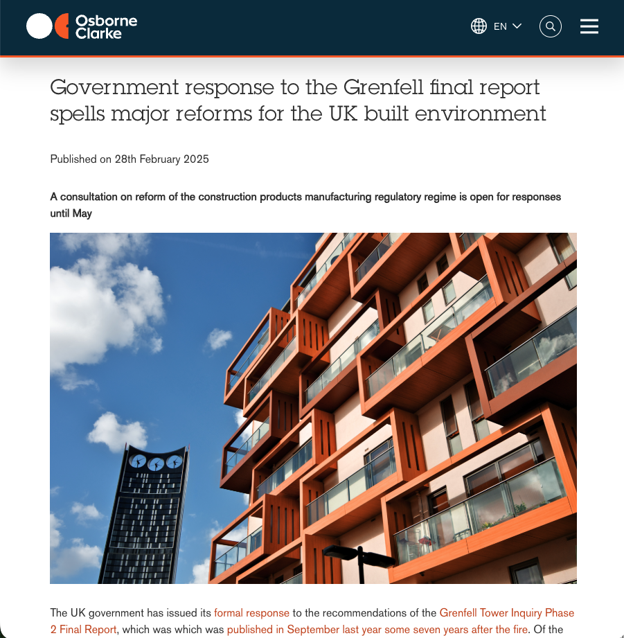 Osborne Clarke — Grenfell reforms